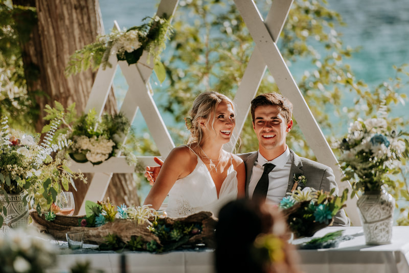 Outdoor lake wedding in Okanagan. Makeup by Sarah Fisher Beauty.